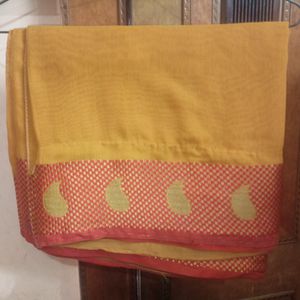 Cotton Mustard Colour Sari