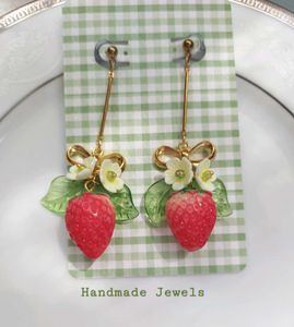 Strawberry Blooms Bow Dangle Earrings