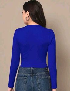 Stylish Blue Long Sleeve Crop Top (K)