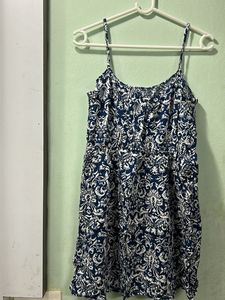 Blue Printed Mini Slip Dress