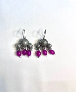 Pink Stone Silver Earrings
