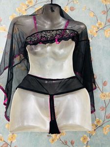 Black &amp; Pink Babydoll Lingerie Set