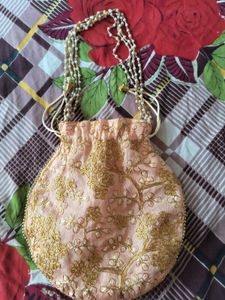 Peach Embroidered Potli Bag