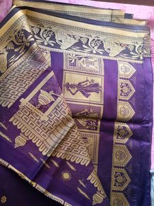 Purple &amp; Gold Patterned Saree