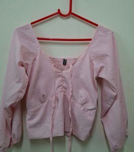Pink Long Sleeve Crop Top