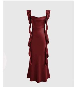 Burgundy Ruffle Midi Dress