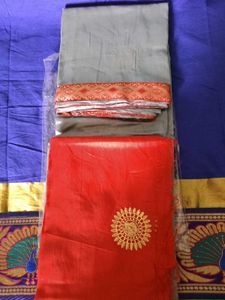 BrandNew TussarSilkSar Bieze&amp;RedWithGoldLace Borde