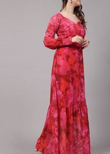 Pink &amp; Red Floral Print Maxi Dress