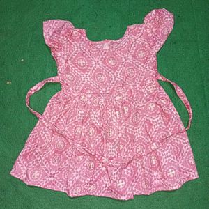 Handmade Baby Frock, Chest - 20 Inches, Waist - 20 Inches, Length 16.5 Inches, Light Colours (Green And Pinkish)