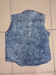 Denim Sleeveless Button-Down Shirt