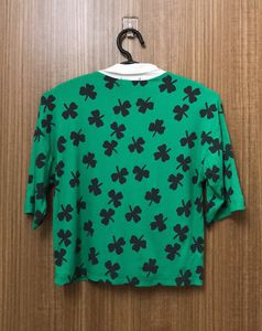 Lucky Clover Leaf White Collar T-shirt For Women
