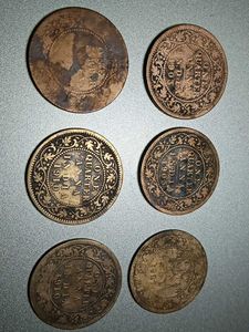 6 - Quartee Anna Indian Coins 120+ Yrs Old Antique