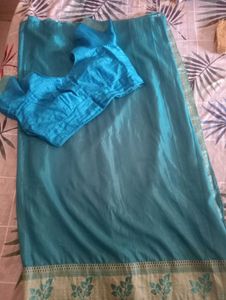 Teal Saree with Blouse