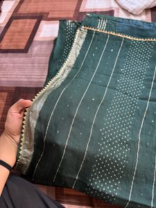 Dotted Green Saree With Sequence Work