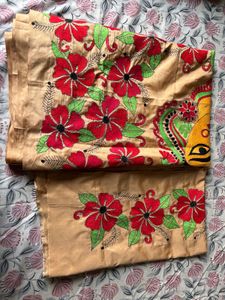 Maa Durga face kantha saree with blouse piece