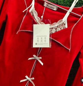 Red Long Sleeve Top with Bows