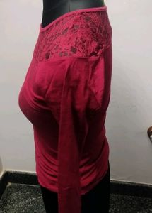 Maroon Lace Top - Long Sleeve