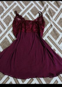 Maroon Lace Babydoll Nighty