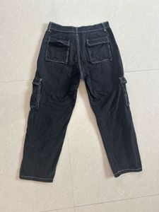 Black Cargo Pants with Contrast Stitching - FUGAZE
