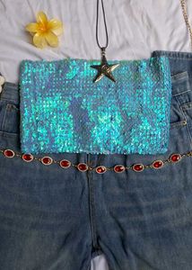 TOPSHOP Blue Sequin Tube Top🫧🕊️🩵🪞✨