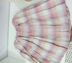 Pink Plaid  Pleated Skirt