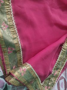 Pink Saree With Border No Blouse