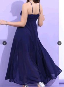 Navy Blue Shoulders Straps Maxi Dress