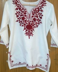Embroidered White&amp; red Kurta