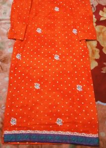 Orange Embroidered Kurta Set