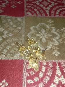 Gold Dangle Earrings with Red Accents