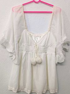 Sheer White Ruffle Sleeve Top