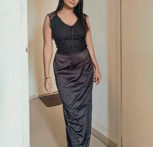 Black Lace Top with Satin Skirt