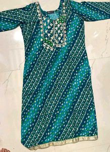Teal Embellished Kurti