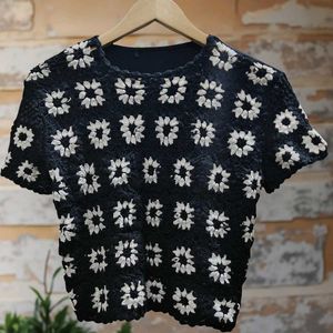 Black Crochet Floral Top