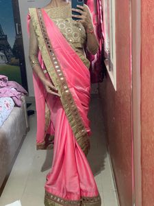 Pure Chiffon Mirror Work Saree,Blouse