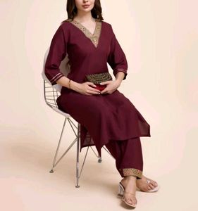Maroon Embroidered Kurta Set