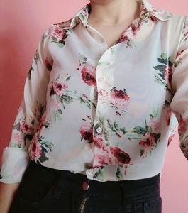 Semi Transparent Floral Printed Shirt