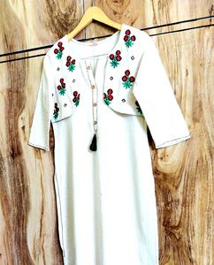Elegant Embroidered White Kurti size-34