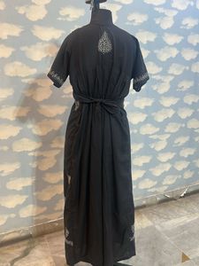 Embroidered Black Maxi Night Gown