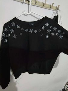 Star Embellished Black Top