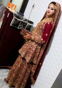 Stunning Maroon &amp; Gold Bridal Lehenga