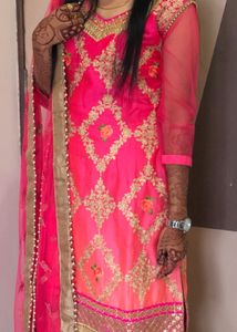 Pink & Gold Embroidered Kurta