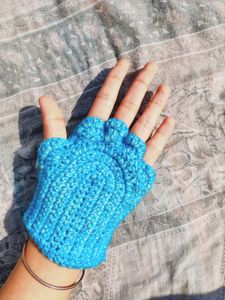 Crochet Blue Fingerless Gloves
