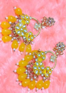 Yellow Dangle Earrings for haldi ceremony
