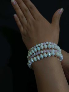 White Stone And Sleep Pink Bracelet Stack