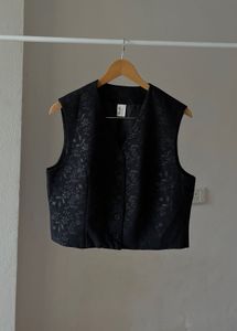 Vintage Printed Jacquard Black Waist Coat