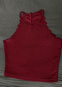 Burgundy Scalloped Crop Top
