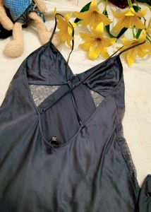 Very Fancy Lace Detail Satin Nighty With Penty