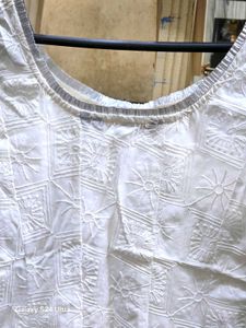 White Embroidered Pure Cotton zari neckline sleeve