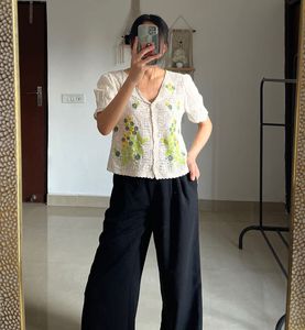 Crochet Yellow Floral Embroidered Cotton Top